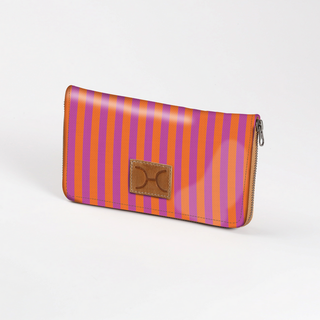 Ladies Large Purse - Laminated Fabric - Linear - Preppy