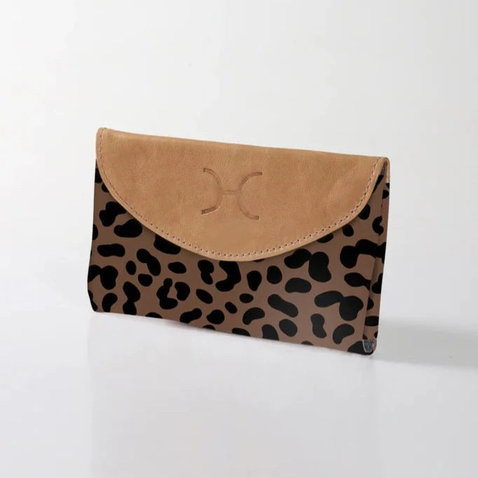 Ladies Purse Laminated Fabric - Cheetah - Coffee