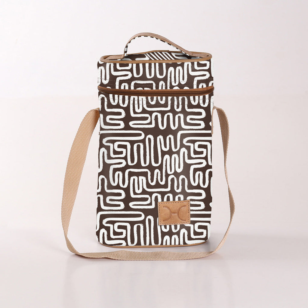 Wine Cooler Double Carry Bag - Laminated Fabric - Geo - Black