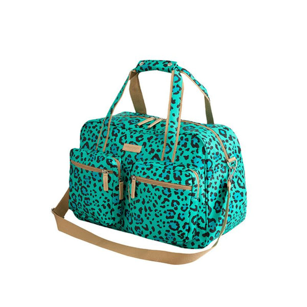 SoGood-Candy Weekender Bag - Aqua Green Leopard