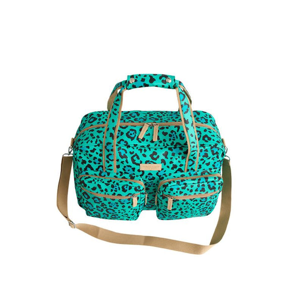 SoGood-Candy Weekender Bag - Aqua Green Leopard