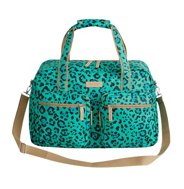 SoGood-Candy Weekender Bag - Aqua Green Leopard