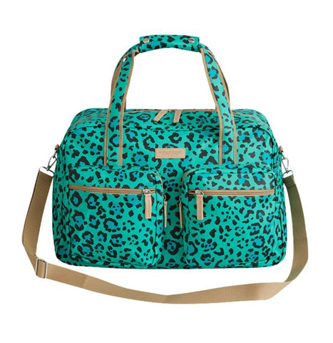 SoGood-Candy Weekender Bag - Aqua Green Leopard