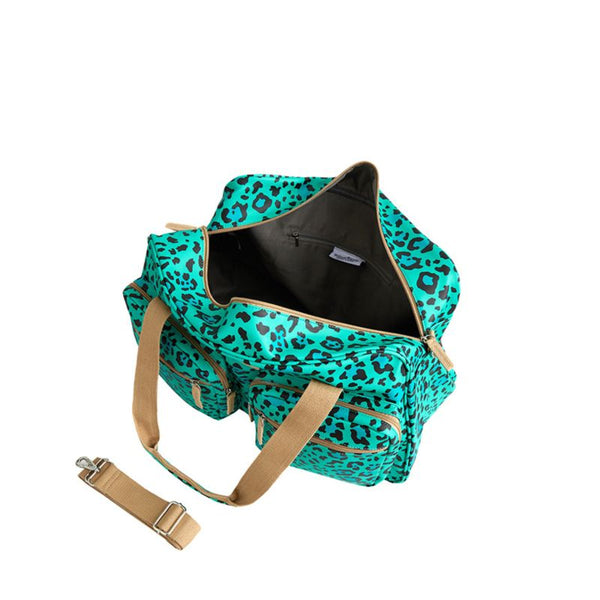 SoGood-Candy Weekender Bag - Aqua Green Leopard
