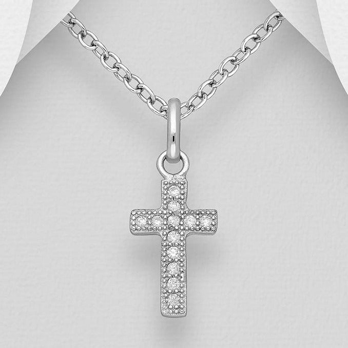 Sterling Silver Cross Pendant with Cubic Zirconia