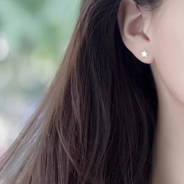 Sterling Silver Moon + Star Stud Earrings