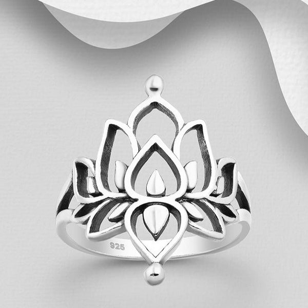 Sterling Silver Oxidized Lotus Ring