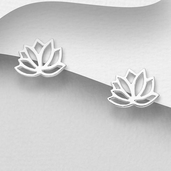 Lotus Outline Sterling Silver Stud Earrings