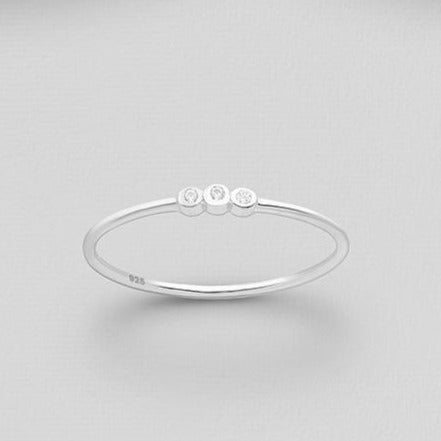 Sterling Silver Ring, Decorated with Cubic Zirconia