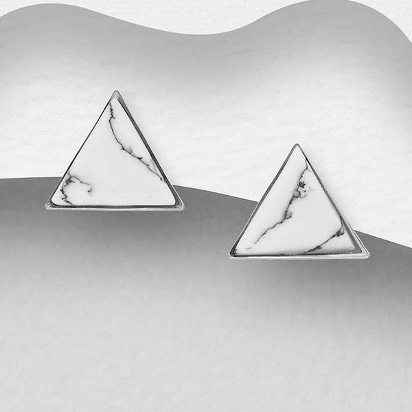 Sterling Silver Triangle Stud Earrings (Decorated with Howlite)