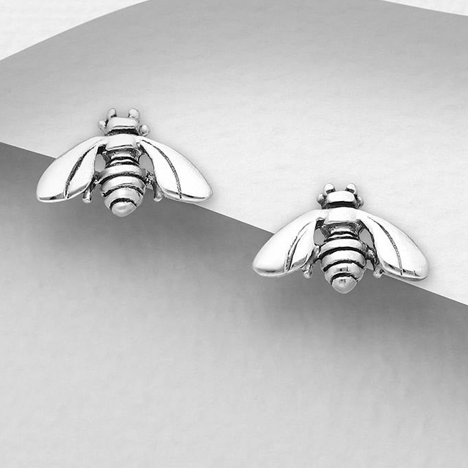 Sterling Silver Bee Stud Earrings - Style 2