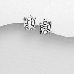 Sterling Silver Oxidized Turtle Stud Earrings