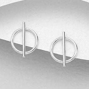 Sterling Silver Circle and Bar Stud Earrings