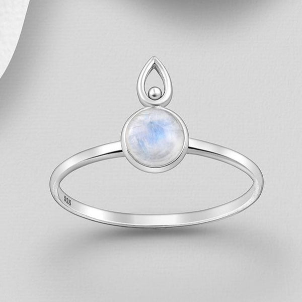 Sterling Silver Ring with Rainbow Moonstone