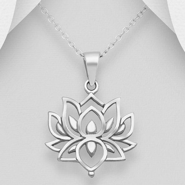 Oxidized Lotus Sterling Silver Pendant