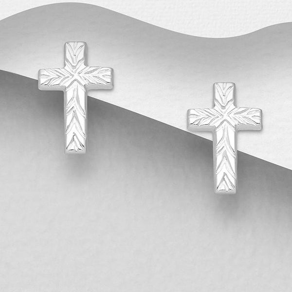 Textured Cross - Sterling Silver Stud Earrings