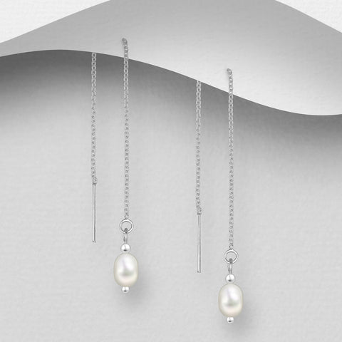Sterling Silver Thread Earrings with Freshwater Pearls