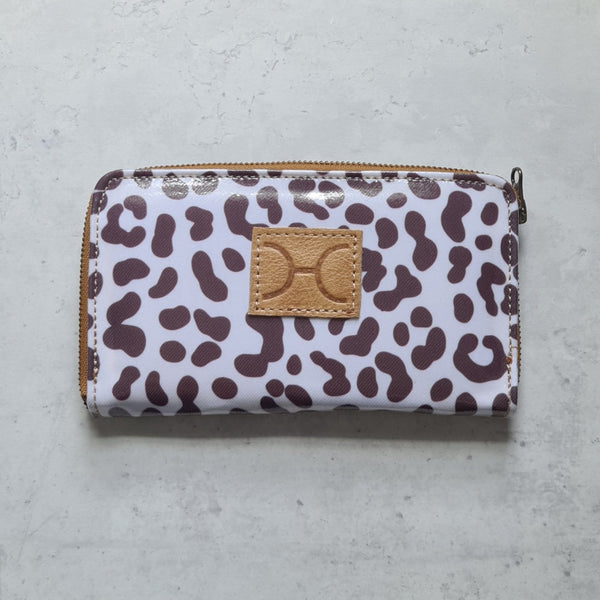 Ladies Large Purse - Laminated Fabric - Cheetah White