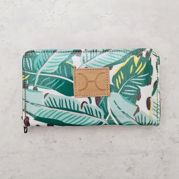 Ladies Large Purse - Laminated Fabric - Spot the Leaf - White