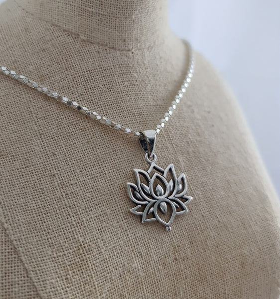 Oxidized Lotus Sterling Silver Pendant