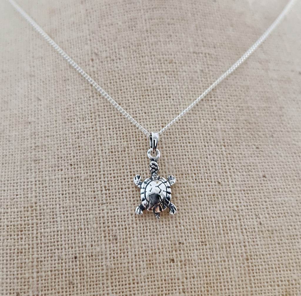 Oxidized Turtle Sterling Silver Pendant - Style 1