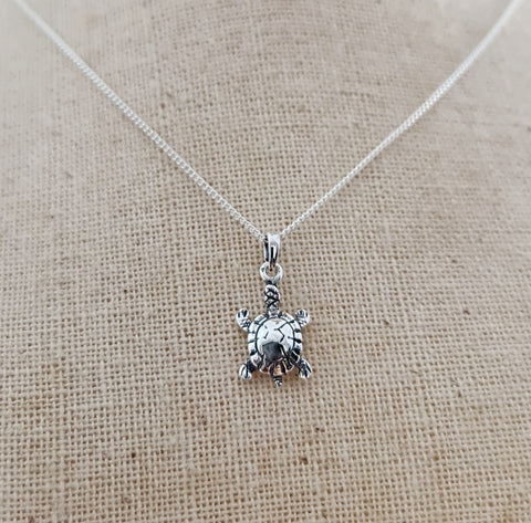 Oxidized Turtle Sterling Silver Pendant - Style 1