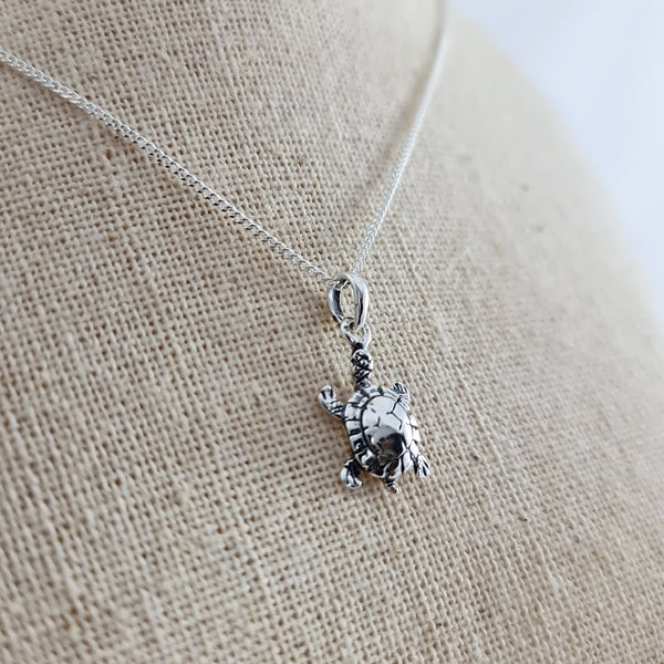 Oxidized Turtle Sterling Silver Pendant - Style 1