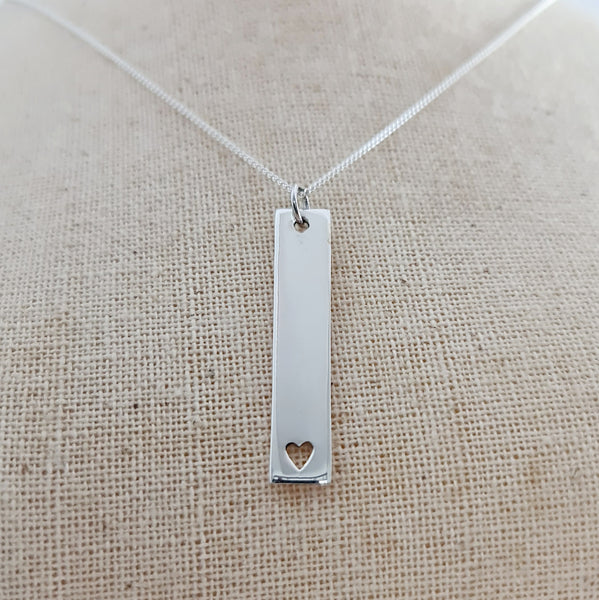 Engravable Bar Tag with Heart Sterling Silver Pendant