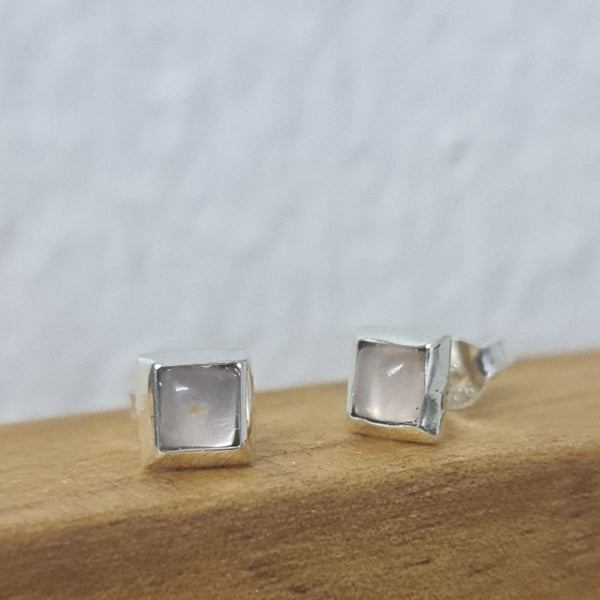 Sterling Silver Square Stud Earrings with Moonstone