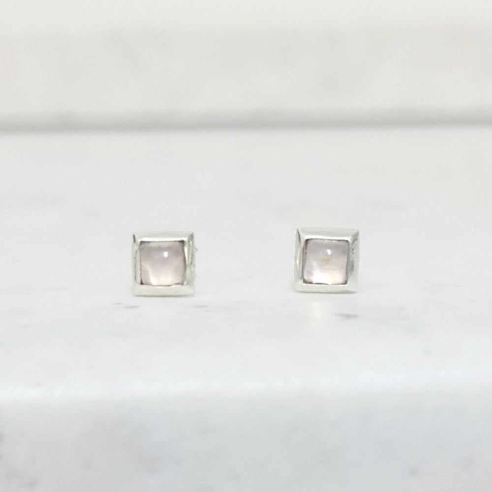 Sterling Silver Square Stud Earrings with Moonstone