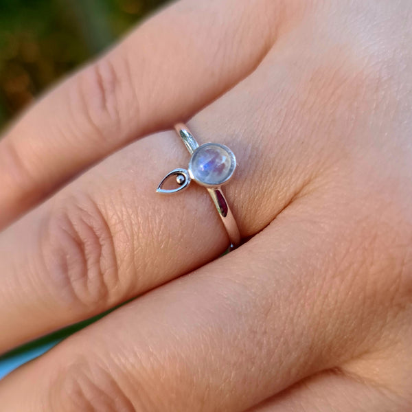 Sterling Silver Ring with Rainbow Moonstone