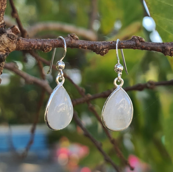 Sterling Silver Teardrop Rainbow Moonstone Hook Earrings