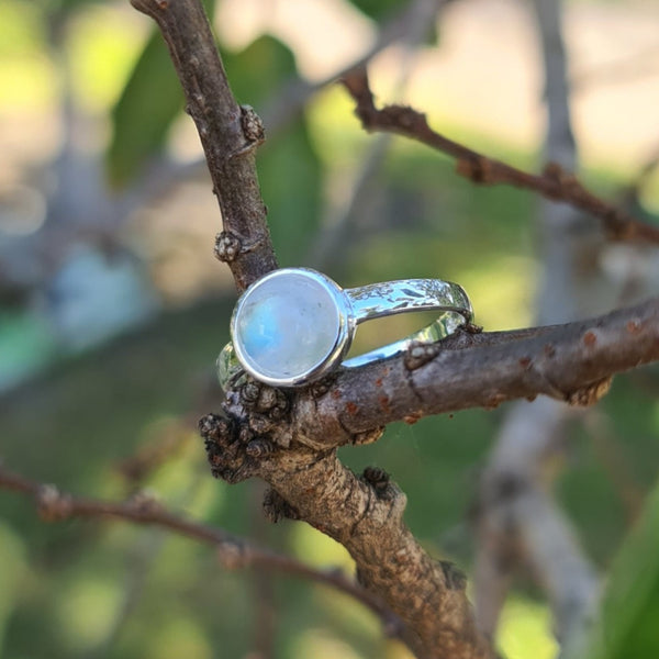Sterling Silver Ring with Round Rainbow Moonstone