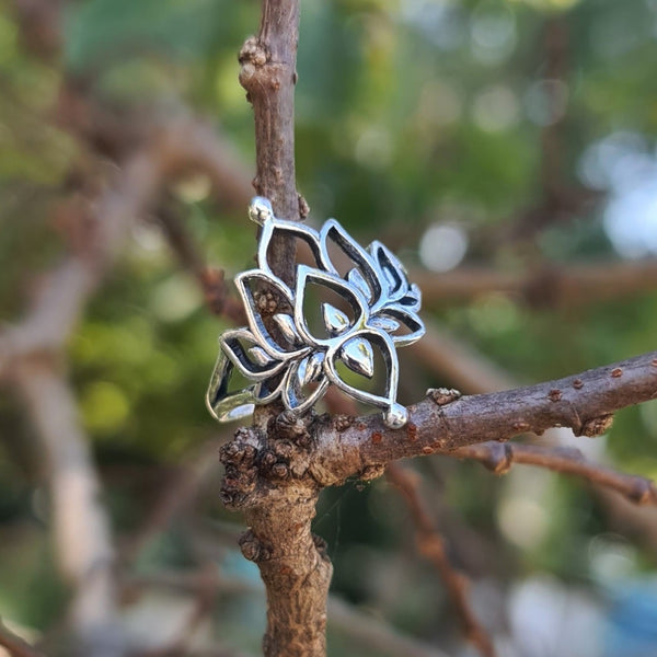 Sterling Silver Oxidized Lotus Ring