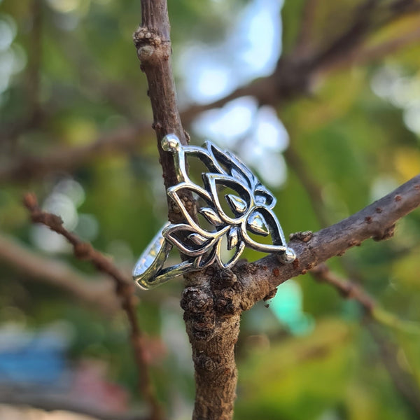Sterling Silver Oxidized Lotus Ring