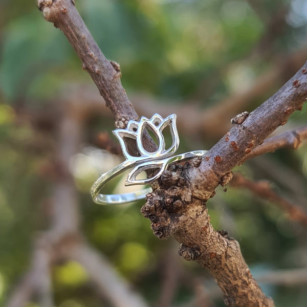Lotus Sterling Silver Adjustable Ring
