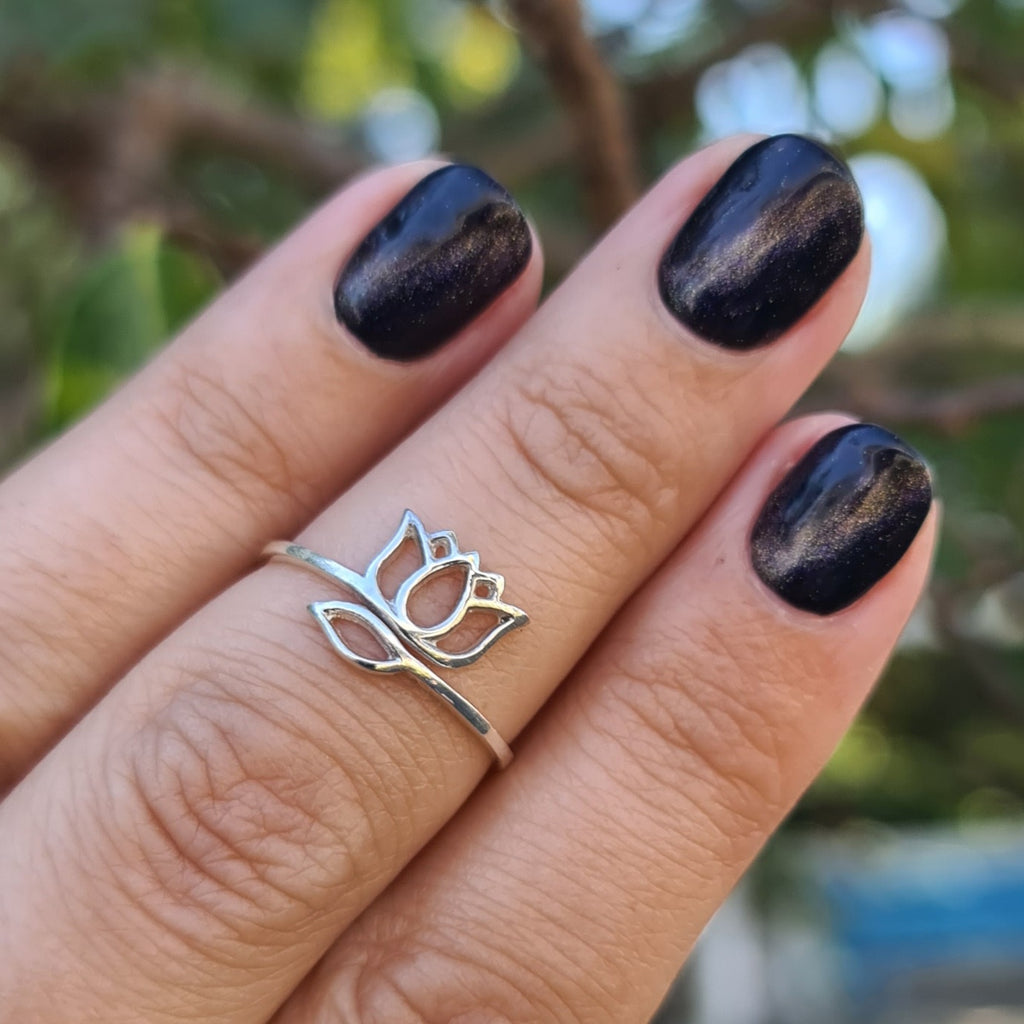 Lotus Sterling Silver Adjustable Ring