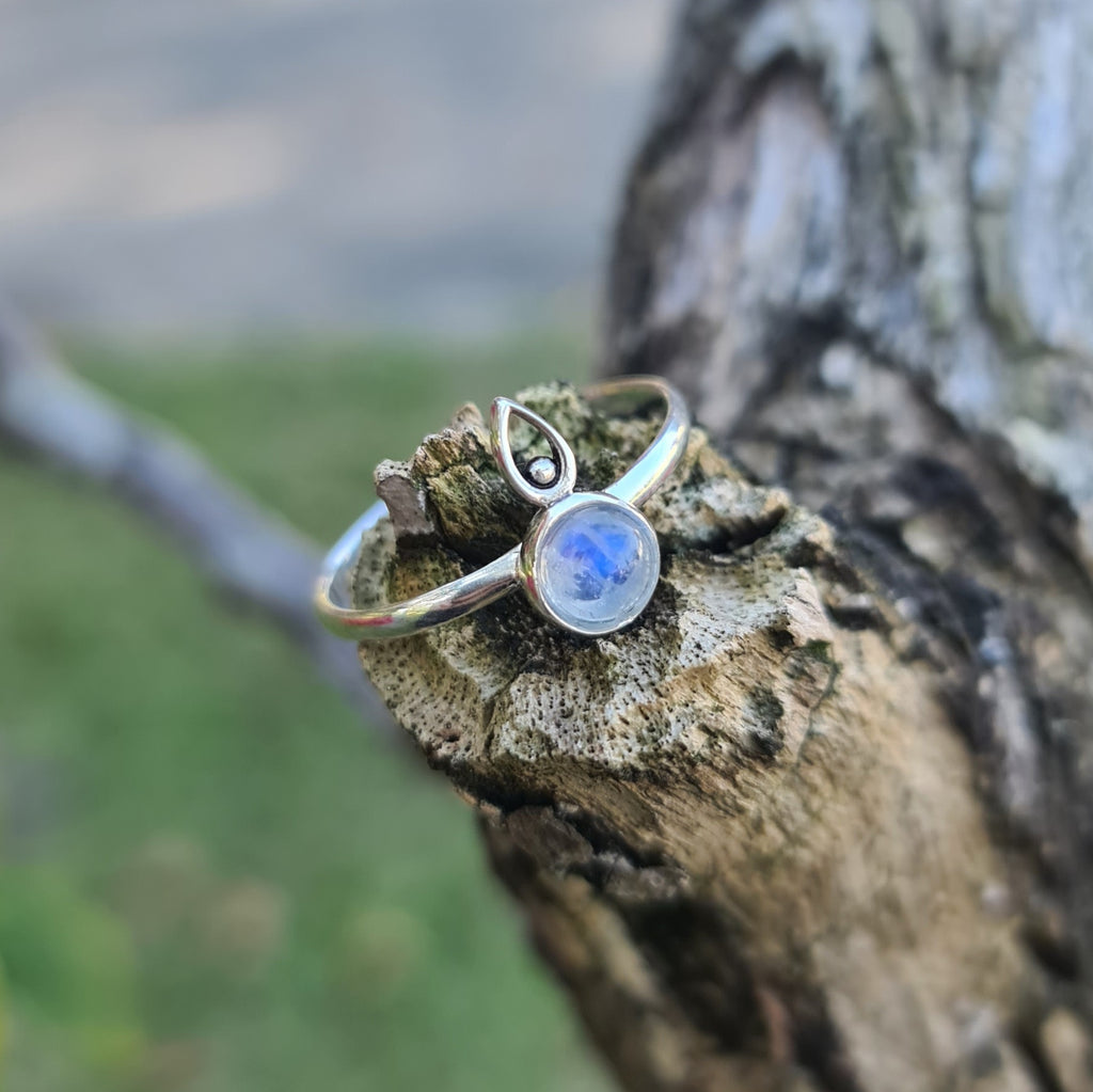 Sterling Silver Ring with Rainbow Moonstone