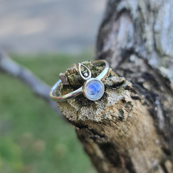 Sterling Silver Ring with Rainbow Moonstone