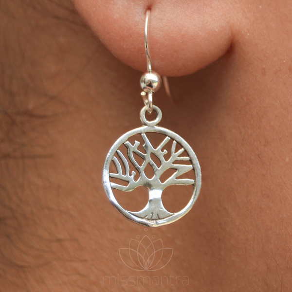 Sterling Silver Tree of Life Hook Earrings - Style 2