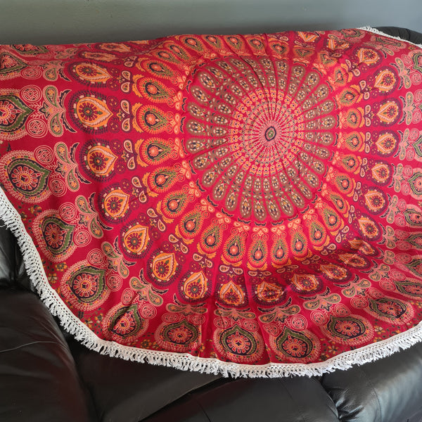 Red Blaze Mandala Roundie - Tassel Fringe