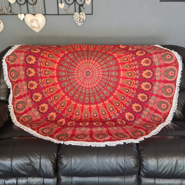 Red Blaze Mandala Roundie - Tassel Fringe