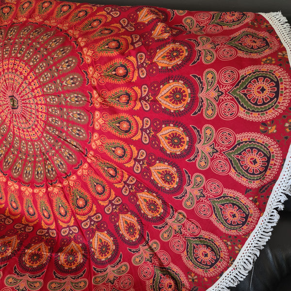 Red Blaze Mandala Roundie - Tassel Fringe