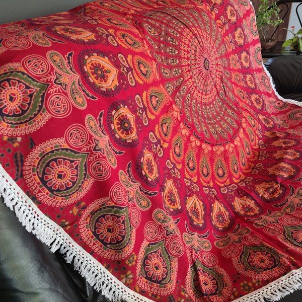Red Blaze Mandala Roundie - Tassel Fringe