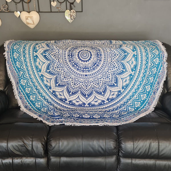 Ombre Blue Mandala Roundie - Tassel Fringe