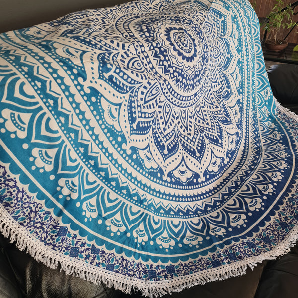 Ombre Blue Mandala Roundie - Tassel Fringe