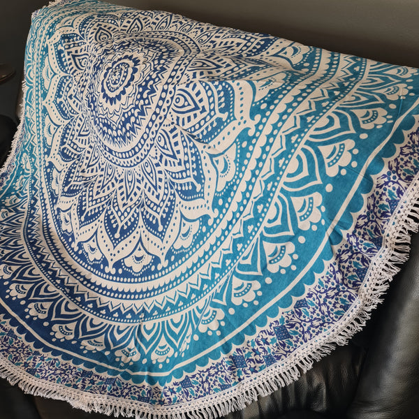 Ombre Blue Mandala Roundie - Tassel Fringe