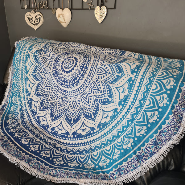 Ombre Blue Mandala Roundie - Tassel Fringe