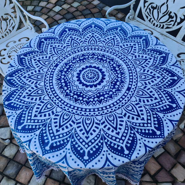 Ombre Blue Mandala Roundie - Tassel Fringe
