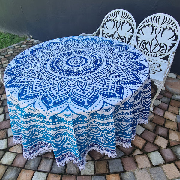 Ombre Blue Mandala Roundie - Tassel Fringe